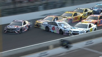 Trevor Bayne spins setting off massive wreck during overtime | 2017 BRICKYARD 400