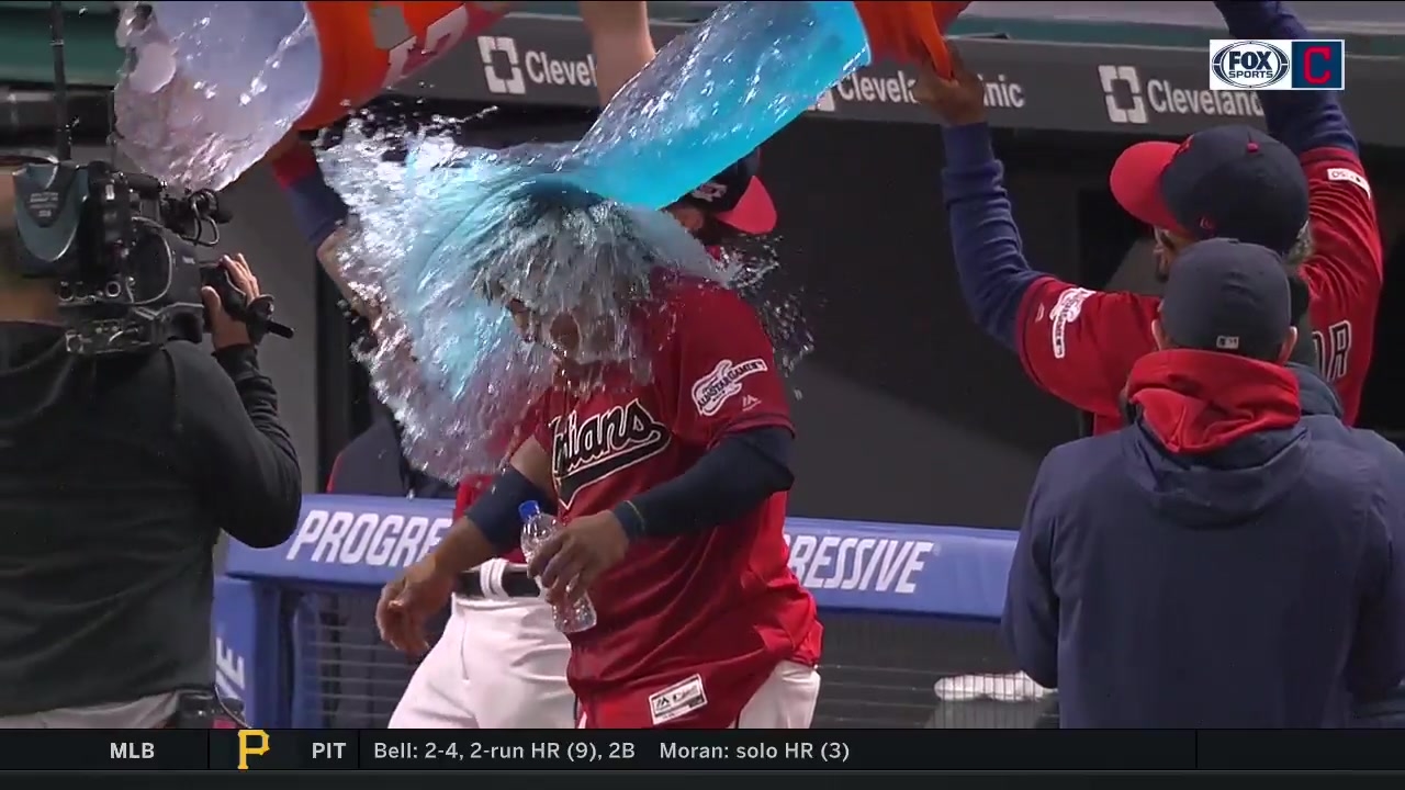 The boys give José Ramirez a Gatorade bath