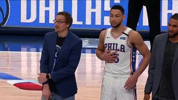 Ryan Broekhoff Addresses the Crowd before Tip-Off vs. 76ers