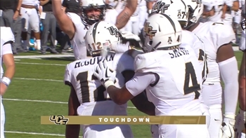 Taj McGowan scampers into the end zone to give UCF a 7-3 lead after his 1st TD run was overturned