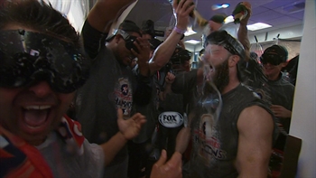 Nick Swisher interviews champagne soaked Dallas Keuchel