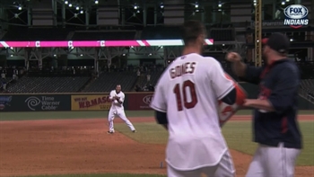 Michael Brantley escapes the post-game Gatorade shower