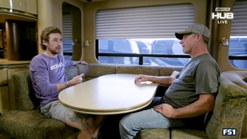 Team Penske's Ryan Blaney interviews his dad Dave Blaney