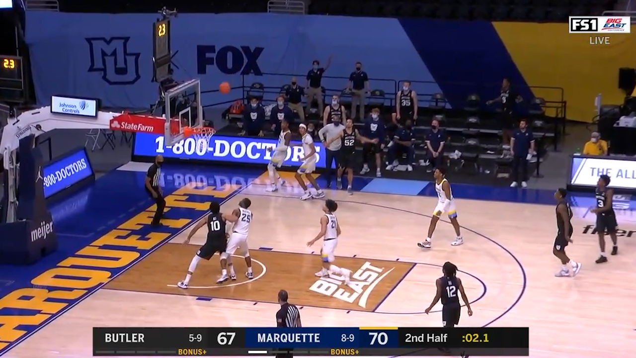 Butler’s miracle comeback falls inches short at the buzzer in 70-67 loss to Marquette