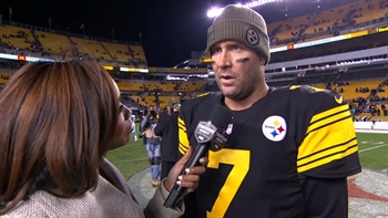Ben Roethlisberger talks to Kristina Pink following win over Carolina Panthers