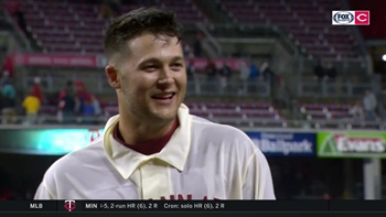 Nick Senzel gets doused three times in celebration of his first home run