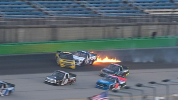 WATCH: Race leaders Jones, Enfinger make contact and hit the wall