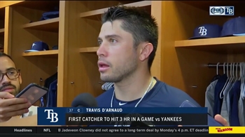 Travis d’Arnaud says he 'almost missed the bus' after posting 3 home runs, 2 walks, 5 RBI