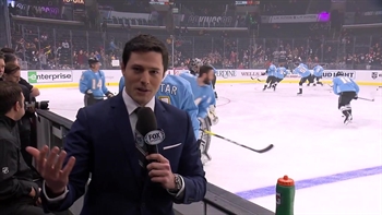 Alex Faust does pregame hit FROM THE LA KINGS BENCH!