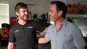 Daniel Suárez gets surprised by his father during interview