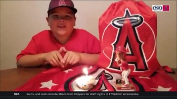 Little Mikey earns the role of honorary bat kid to celebrate Mike Trout's birthday