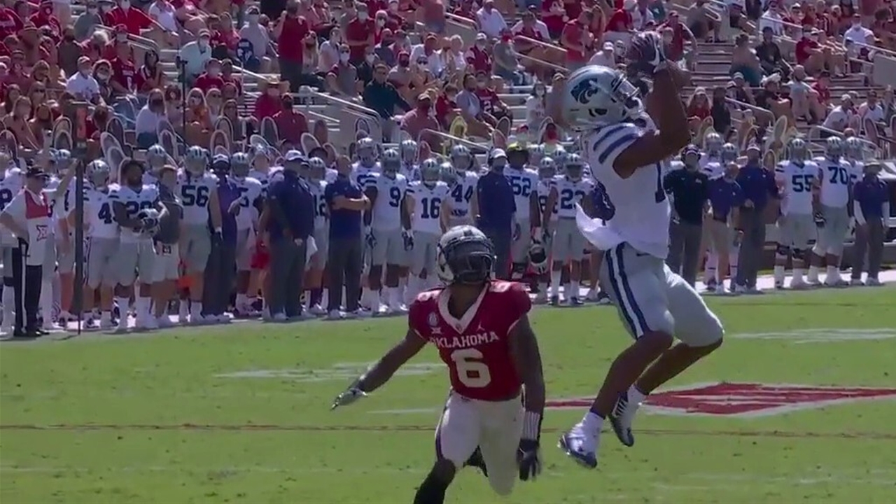 Skylar Thompson throws deep to Chabastin Taylor for K-State's first score, trail Oklahoma 14-7