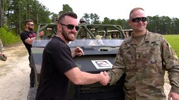 Austin Dillon meets with soldiers at Fort Bragg, takes the 'Dagger' for a test spin