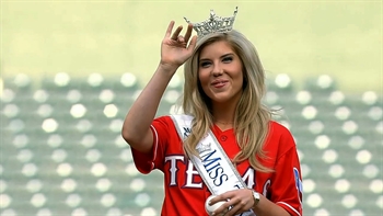 Miss Texas raps date request to Jordan Spieth after first pitch