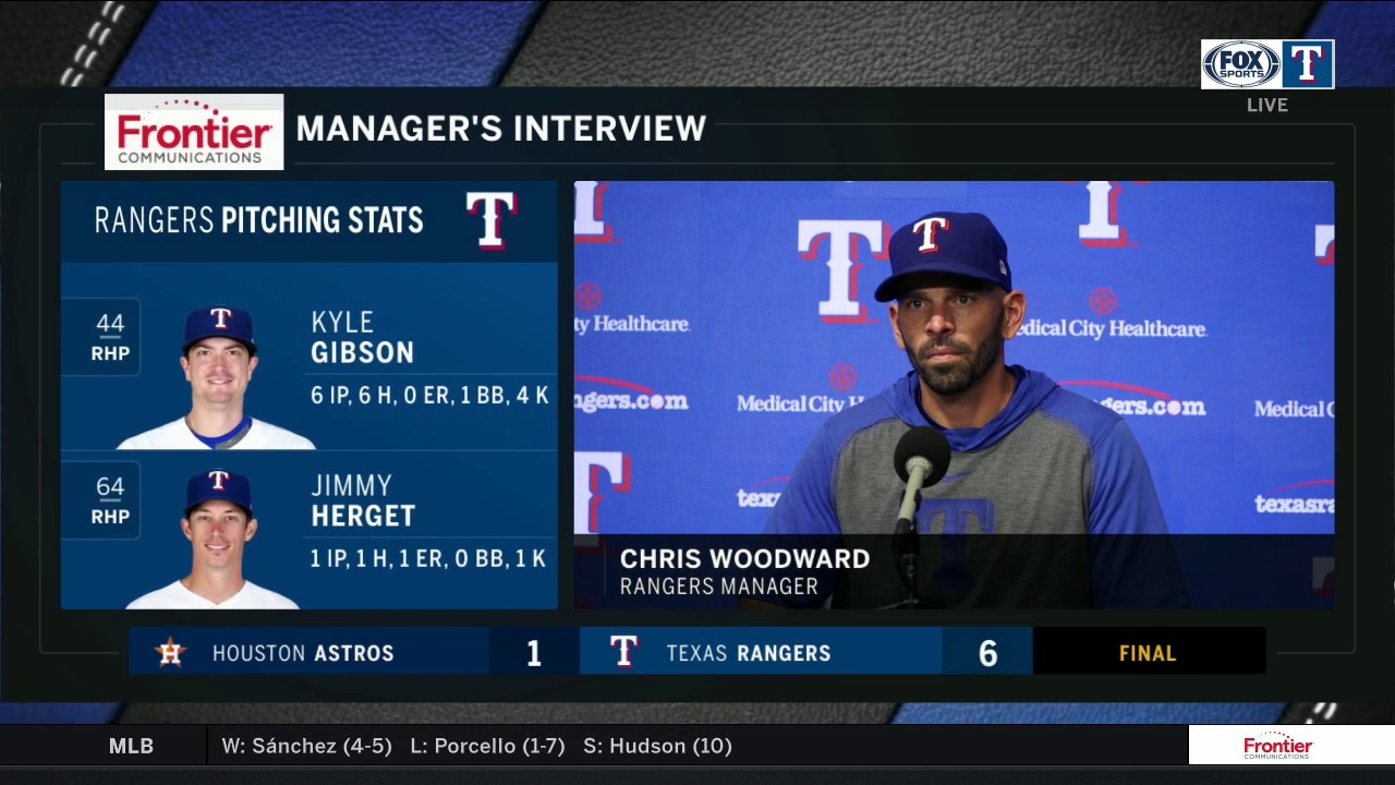 Chris Woodward talks Gibson, Rangers 6-1 Win over Houston