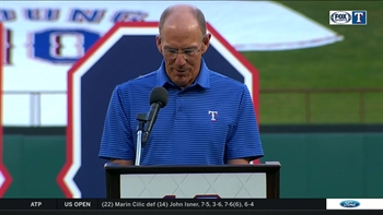 Tom Grieve takes the Podium | Michael Young Jersey Retirement Ceremony