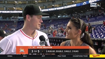 Brian Anderson talks with Kelly Saco after come-from-behind victory