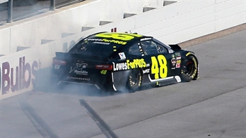 Jimmie Johnson spins in the tri-oval and hits the wall | 2018 TALLADEGA