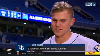 Jake Bauers reacts to his bat heating up after 4-RBI night