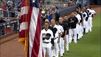 WATCH: National Anthem at Brewers-Marlins matchup on the 18th anniversary of Patriot Day
