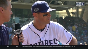 Ian Kinsler talks after the Padres 1-0 win