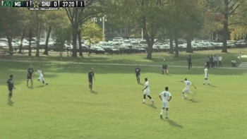 College soccer player nails long free kick with nasty shot