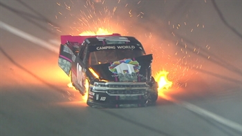 Jennifer Jo Cobb erupts into flames at Daytona | 2018 TRUCK SERIES | FOX NASCAR