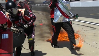 Cole Custer√¢‚Ç¨‚Ñ¢s pit crew member catches on fire | 2018 NASCAR XFINITY SERIES | FOX NASCAR