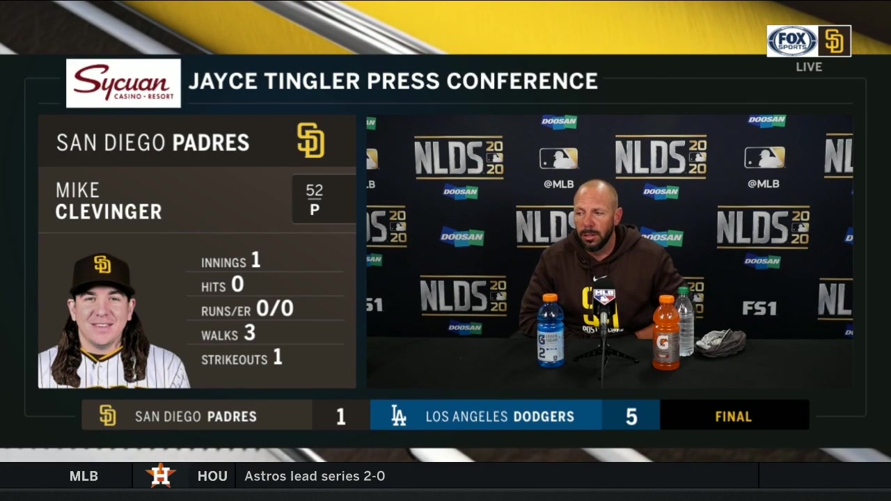 Jayce Tingler inside the clubhouse after NLDS gm 1 loss