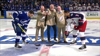 Medal of Honor recipients participate in ceremonial puck drop before Lightning game