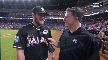 Austin Dean shouts out Marlins' fans after his 3-RBI night