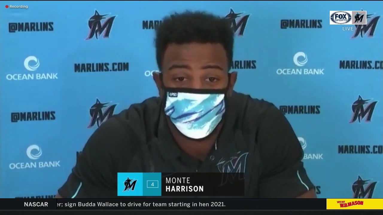 Marlins OF Monte Harrison on the double play in the 9th