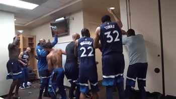 Timberwolves douse Ryan Saunders in locker room after first career win