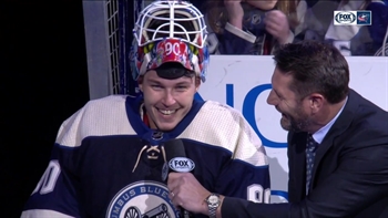 Elvis Merzlikins dedicates his second straight shutout to his teammates